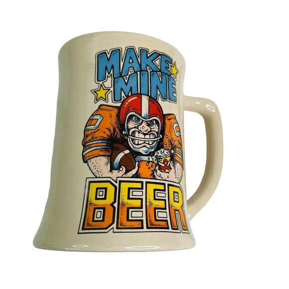 Vintage Wallace Berrie Co Football Beer Stein Mug Make Mine Beer 5" 1982 #1738 - Picture 1 of 6